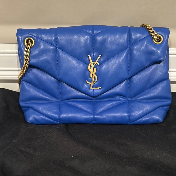 Yves Saint Laurent Blue Gold Quilted Shoulder Bag - Picture 10 of 10